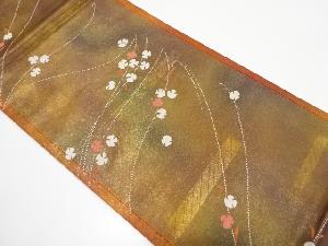 引箔 横段に花模様織り出し 袋帯